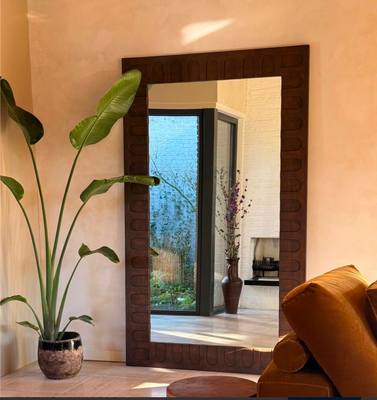 Ribbed walnut mirror