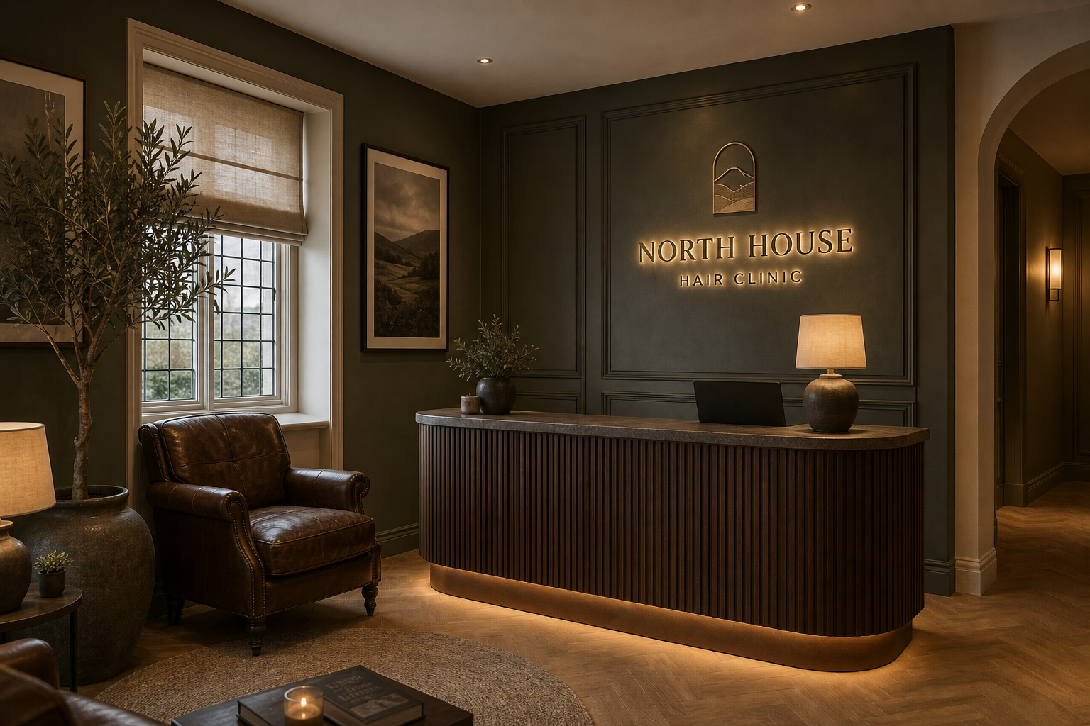 Men's hair clinic reception concept render